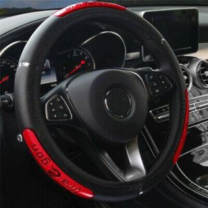 ספורט ועוד ! אביזרים לרכב 15inch PU Leather Car Steering Wheel Cover Anti-slip Protector Accessories Red